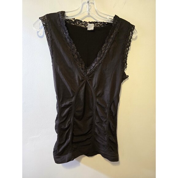 Vintage Y2K Dark Brown Lace Tank Top Stretch Fitted Ruched Bella Swan Layering M - Picture 8 of 9